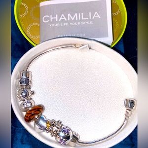 Chamilia 925 Sterling Silver Snake Charm Bracelet With Logo Clasp